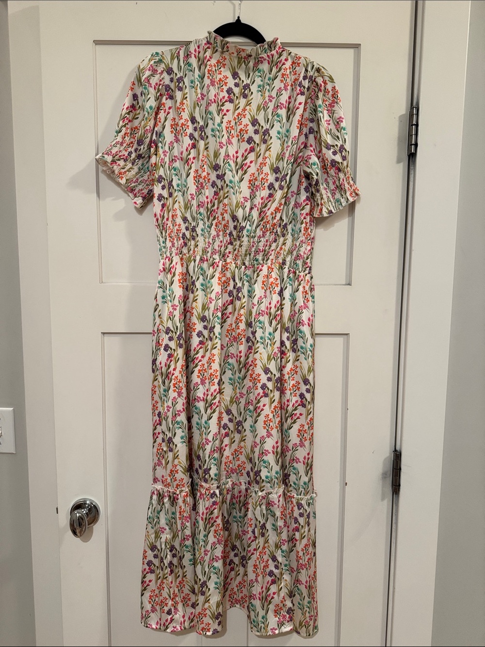 Floral V-Neck Midi Dress in Cream with Multicolor Print - Picture 2 of 3